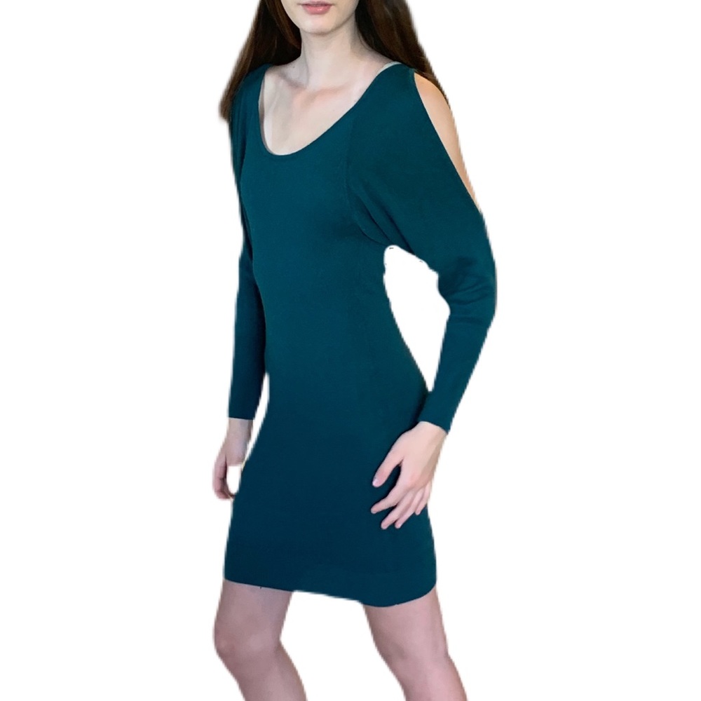Bebe Green Cold Shoulder Wool Dress Size M